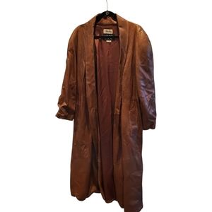 Vintage Weiss Leather Brown Trench Coat Made In The USA Size Large
